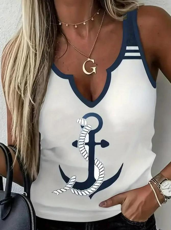 Kalp Yaka Çıpa Baskılı Süprem Bluz