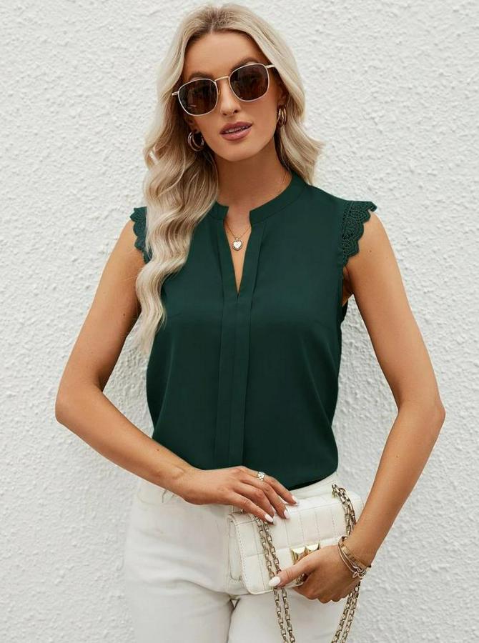 Kısa Dantel Kollu Hakim Yaka Ithal Krep Bluz