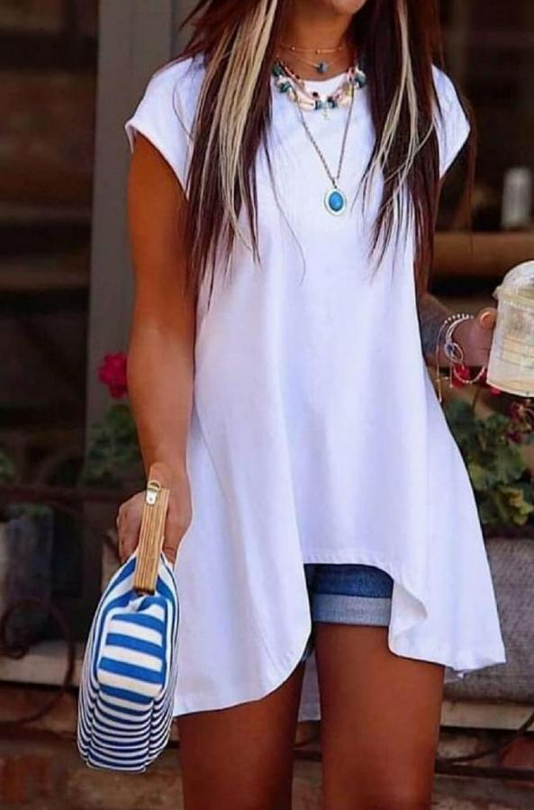 Kısa Kollu Asimetrik Viskon Kumaş Bluz