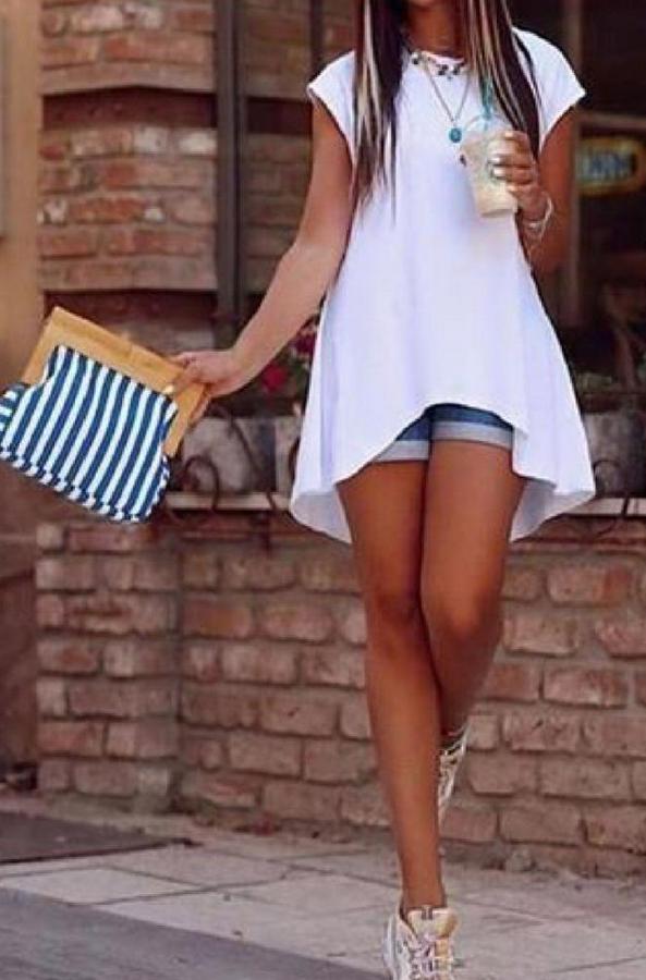 Kısa Kollu Asimetrik Viskon Kumaş Bluz