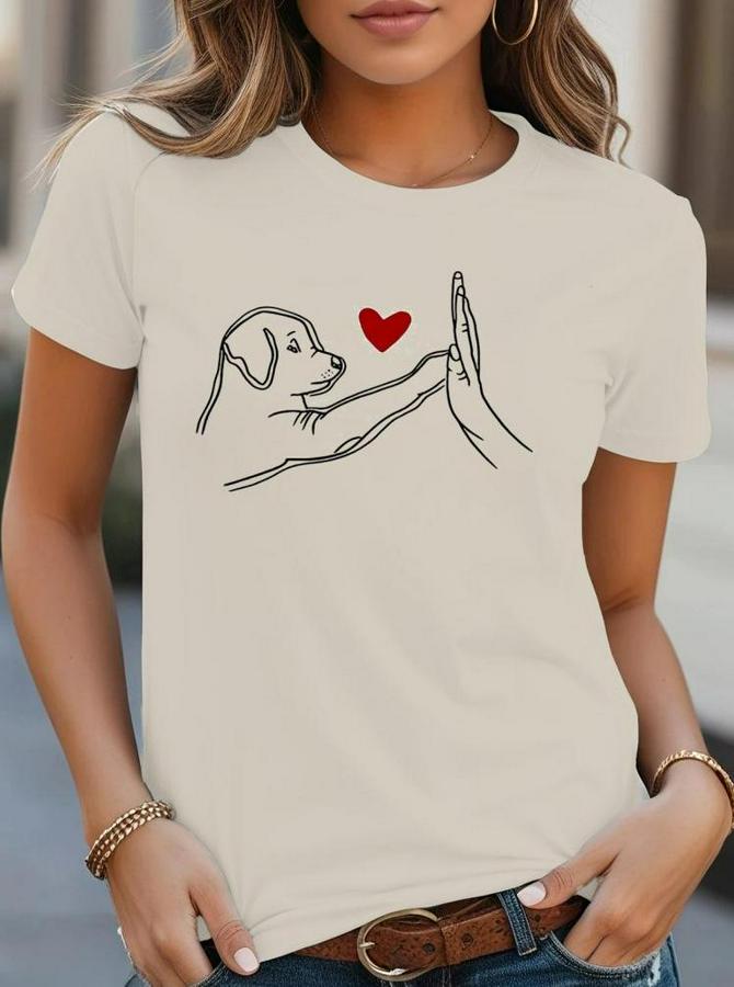 Kısa Kollu Bisiklet Yaka Köpek Baskılı Viskon Bluz