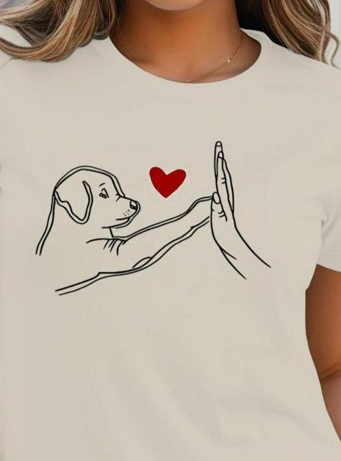 Kısa Kollu Bisiklet Yaka Köpek Baskılı Viskon Bluz