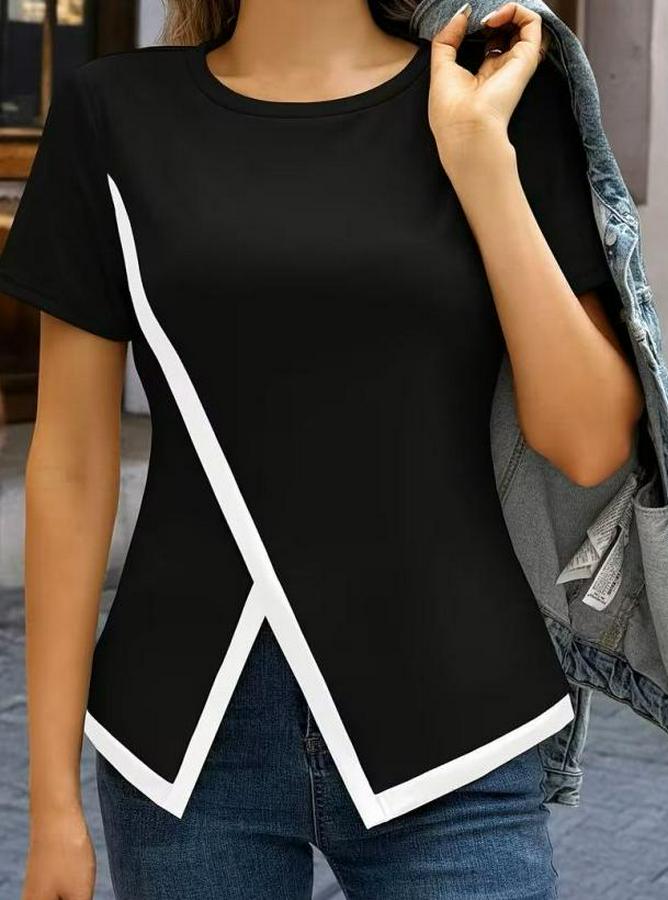 Kısa Kollu Bisiklet Yaka Viskon Bluz