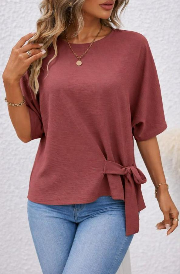 Kısa Kollu Bisiklet Yaka Yandan Bağcıklı Aerobin Bluz