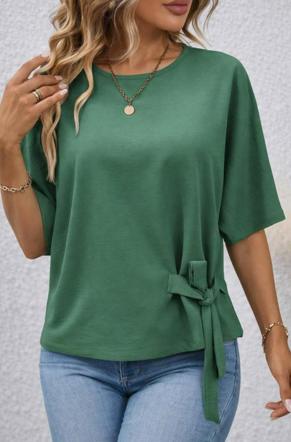 Kısa Kollu Bisiklet Yaka Yandan Bağcıklı Aerobin Bluz