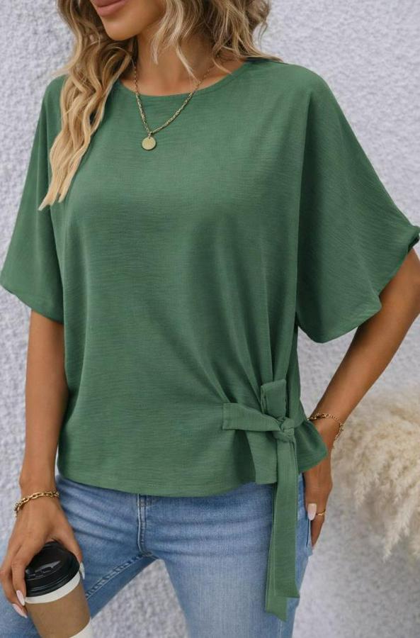 Kısa Kollu Bisiklet Yaka Yandan Bağcıklı Aerobin Bluz