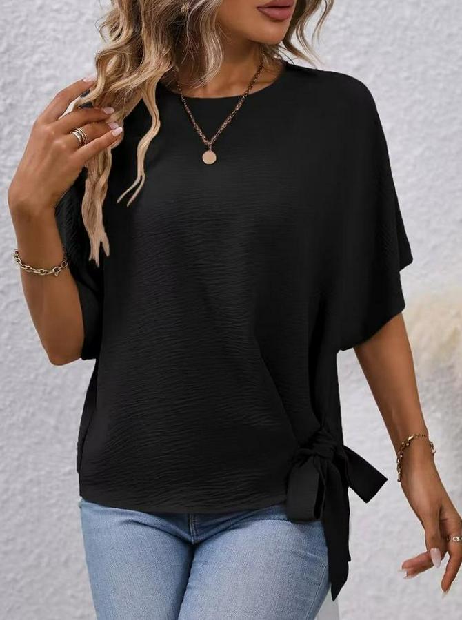 Kısa Kollu Bisiklet Yaka Yandan Bağcıklı Aerobin Bluz