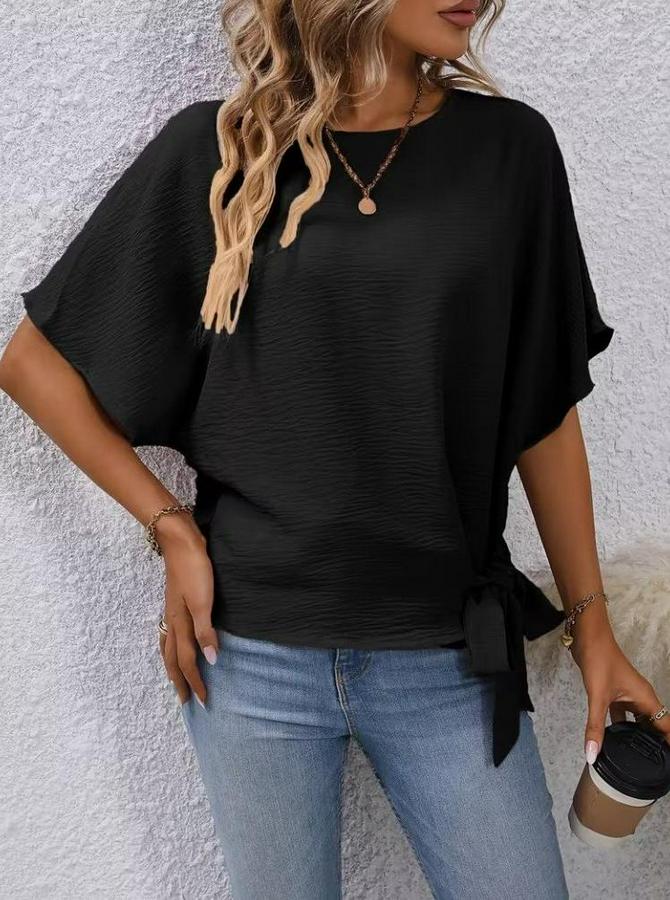 Kısa Kollu Bisiklet Yaka Yandan Bağcıklı Aerobin Bluz