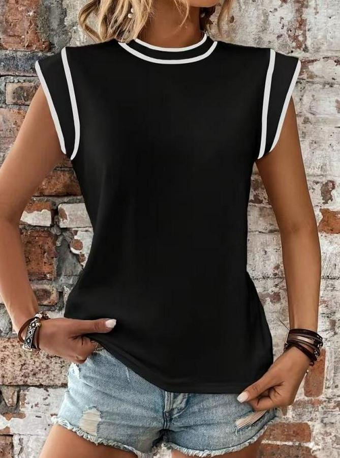 Kısa Kollu Daire Yakalı Viskon Bluz