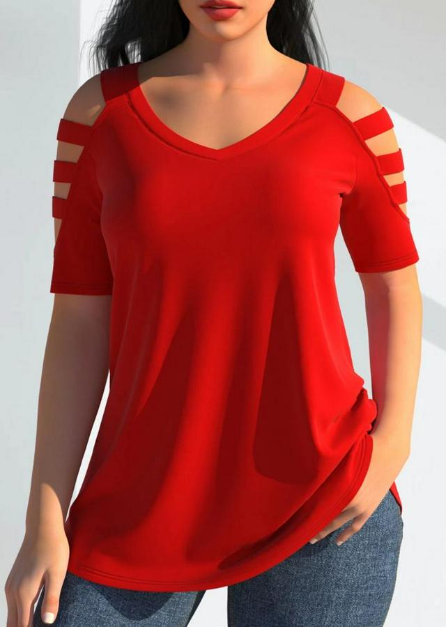 Kısa Kollu Kollar Şerit Detay V Yaka Viskon Bluz