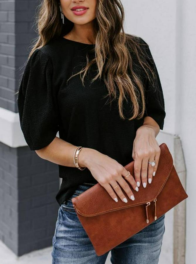 Kısa Kollu Pileli Balon Kol Bürümcük Bluz