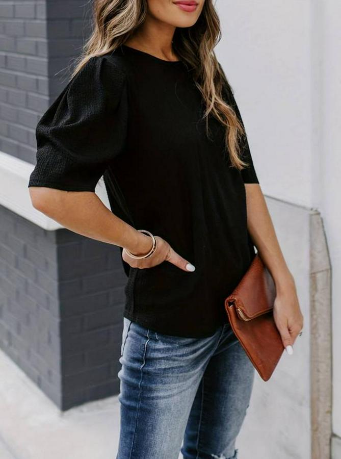 Kısa Kollu Pileli Balon Kol Bürümcük Bluz
