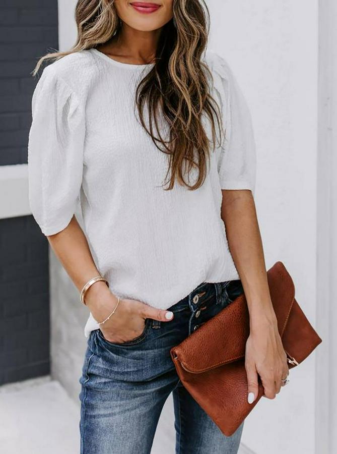 Kısa Kollu Pileli Balon Kol Bürümcük Bluz