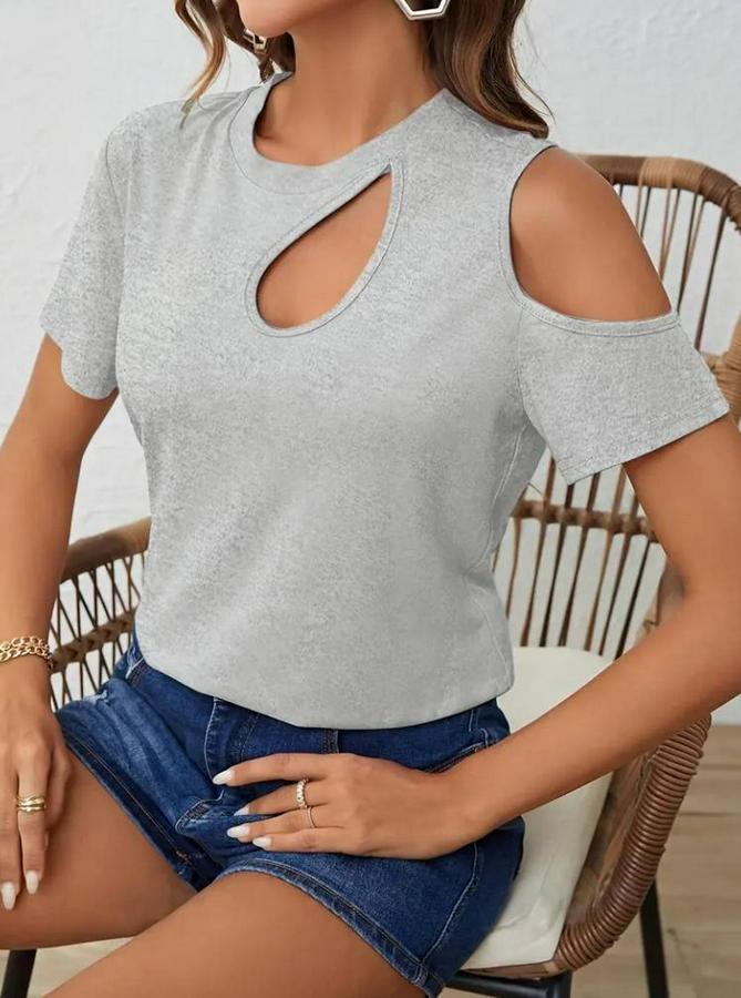 Kısa Kollu Tek Omuzu Açık Damla Detaylı Viskon Bluz
