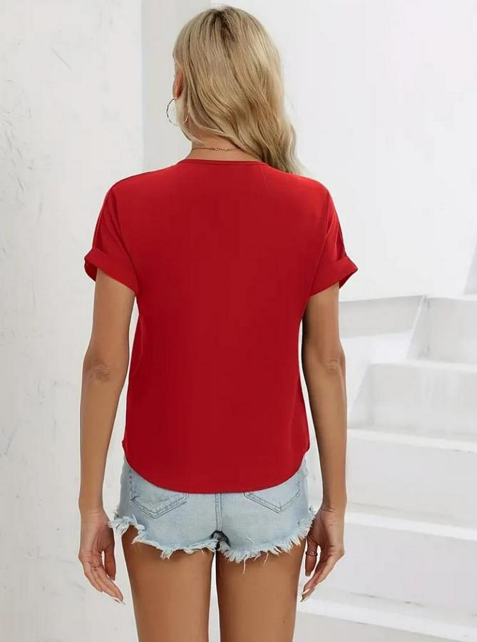 Kısa Kollu V Yaka Fermuarlı Salaş Sandy Bluz