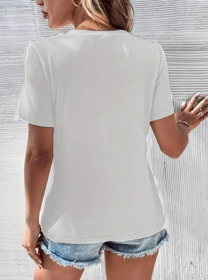 Kısa Kollu V Yaka Şerit Detay Viskon Bluz