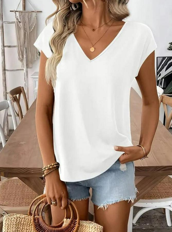 Kısa Kollu V Yakalı Arkadan Kurdele Detaylı Viskon Bluz