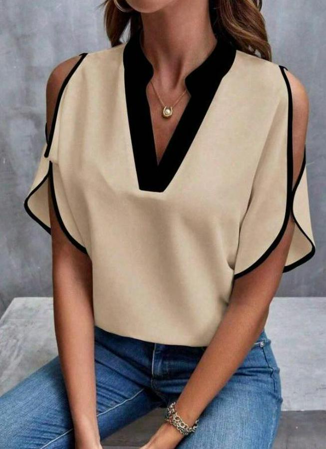 Kısa Kollu V Yakalı Ithal Krep Bluz