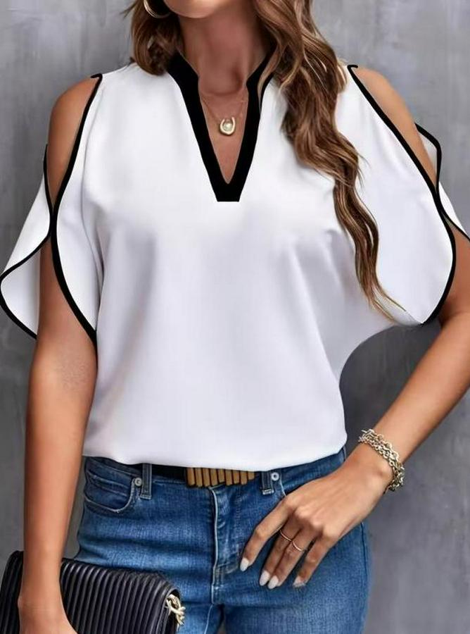 Kısa Kollu V Yakalı Ithal Krep Bluz