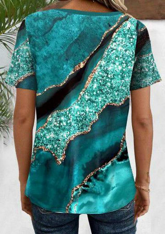 Kısa Kollu V Yakalı Önden Düğmeli Baskılı Süprem Bluz