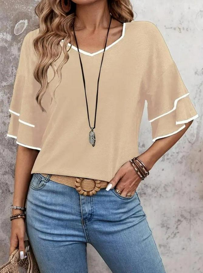Kısa Kollu V Yakalı Viskon Bluz