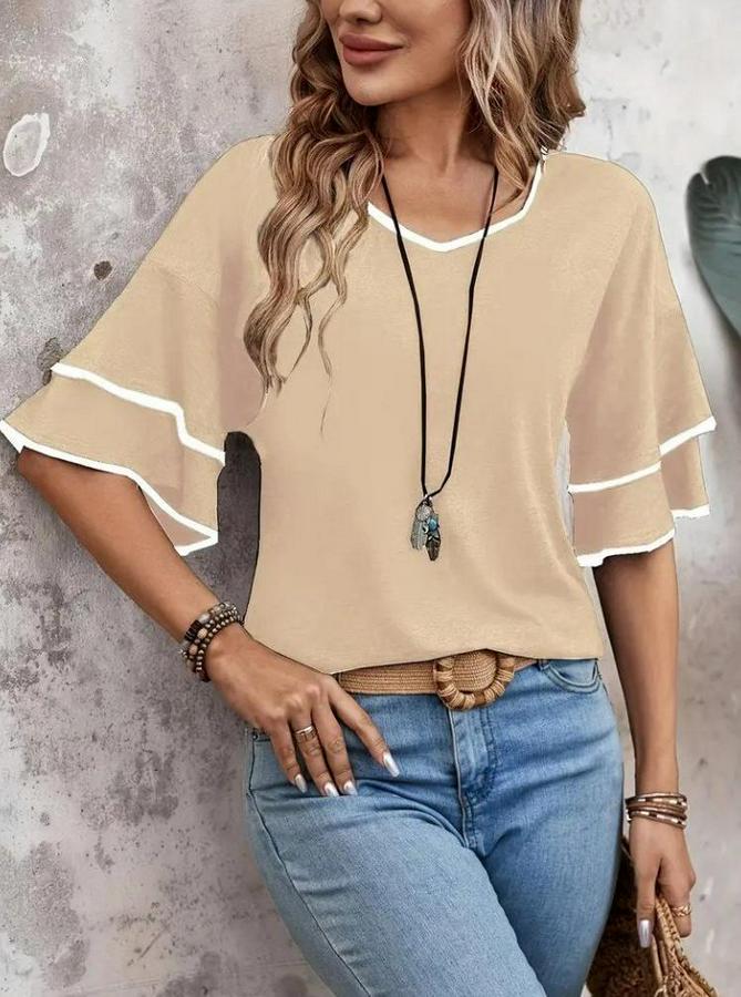 Kısa Kollu V Yakalı Viskon Bluz
