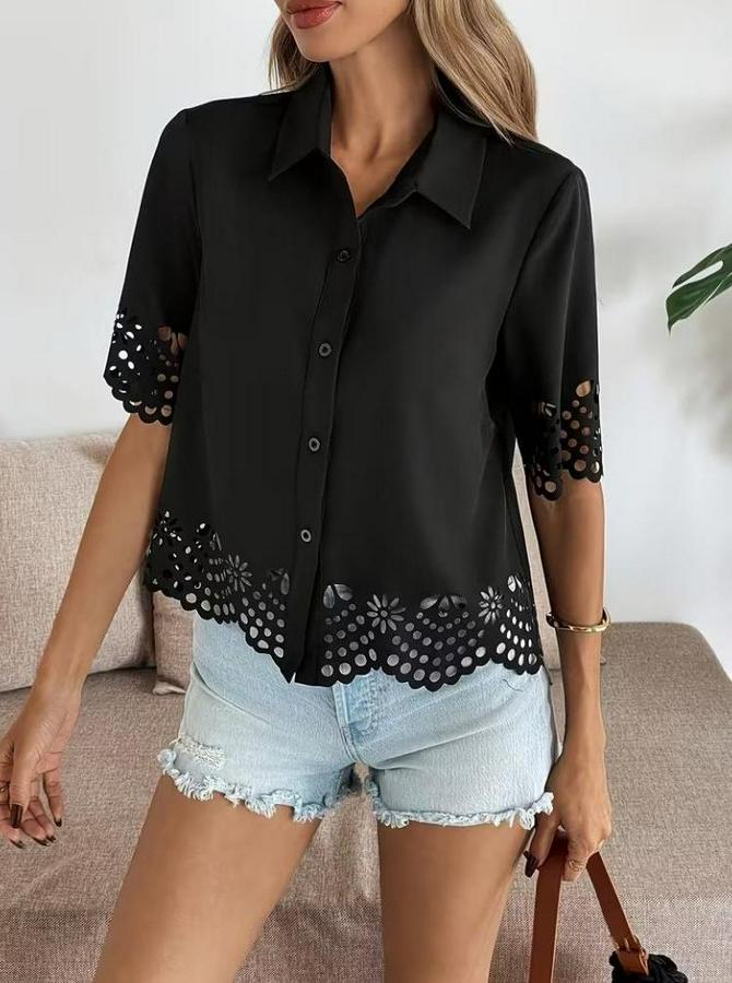 Kısa Kollu Yakalı Önden Düğmeli Dubai Gömlek Bluz