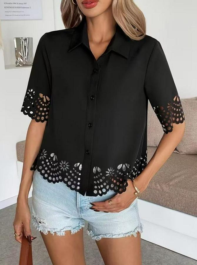 Kısa Kollu Yakalı Önden Düğmeli Dubai Gömlek Bluz