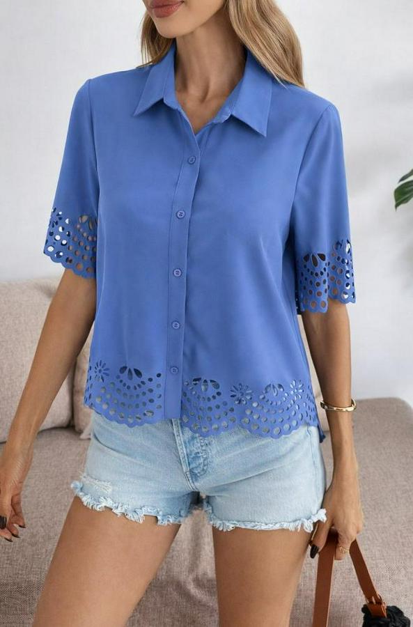 Kısa Kollu Yakalı Önden Düğmeli Dubai Gömlek Bluz