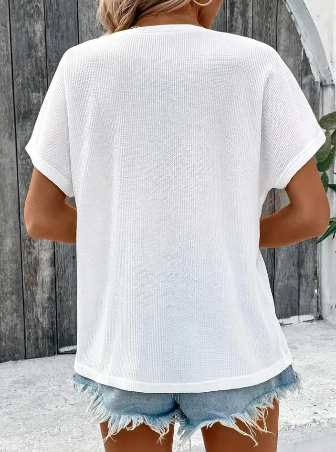 Kısa Kollu Yakası Açık Önden Düğmeli Waffle Bluz