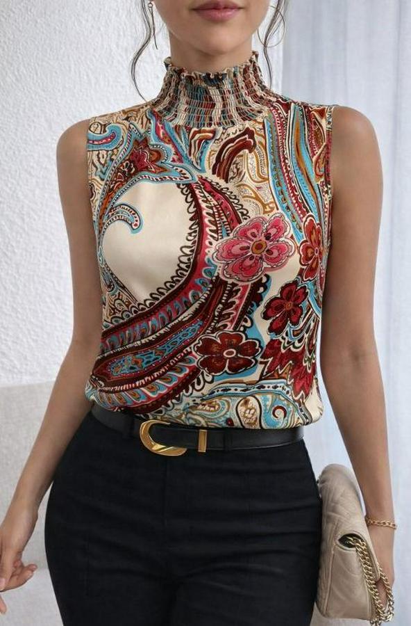 Kolsuz Balıkçı Yaka Desenli Süprem Bluz