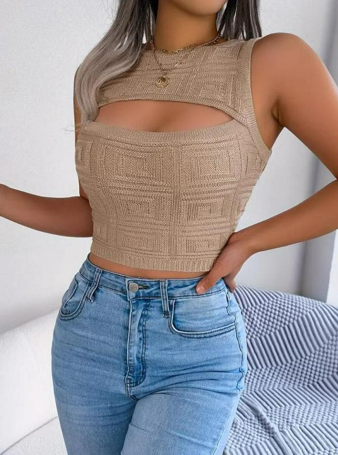 Kolsuz Bisiklet Yaka Güpüs Dekolteli Triko Crop Bluz