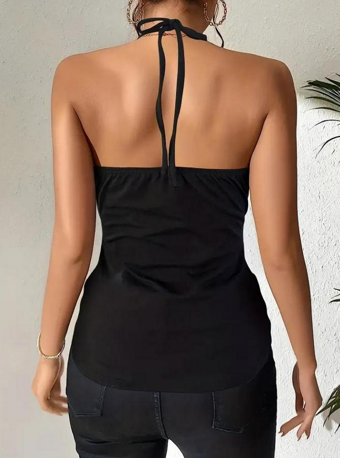 Kuş Gözü Ve Dekolte Detay Boyundan Bağlamalı Viskon Bluz