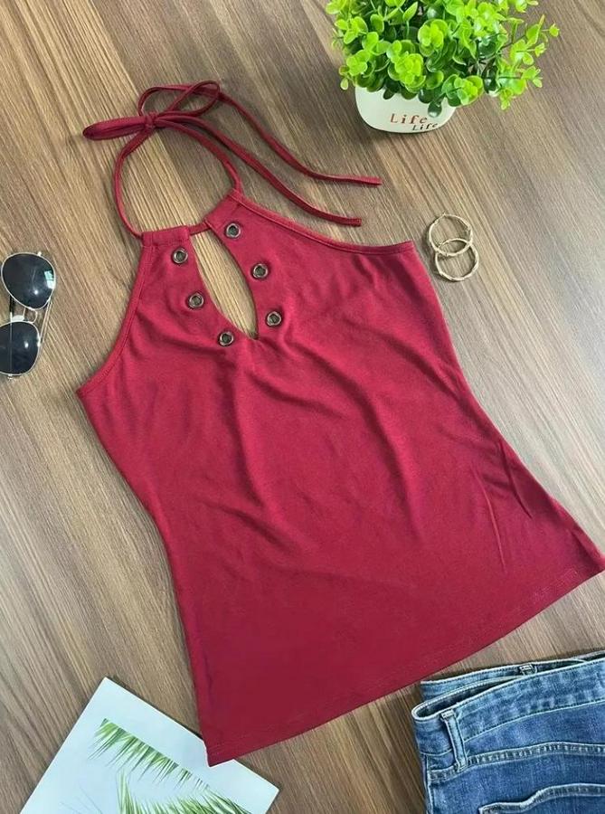 Kuş Gözü Ve Dekolte Detay Boyundan Bağlamalı Viskon Bluz