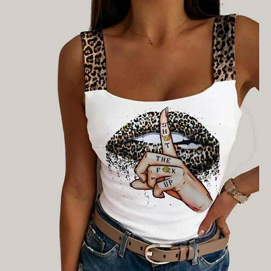 Leopar Askılı Leopar Baskılı Mikro Kumaş Bluz