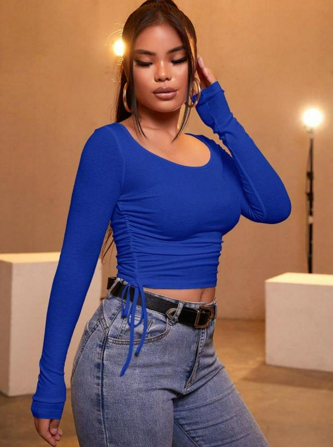 Mavi Kaşkorse Kumaş Bluz