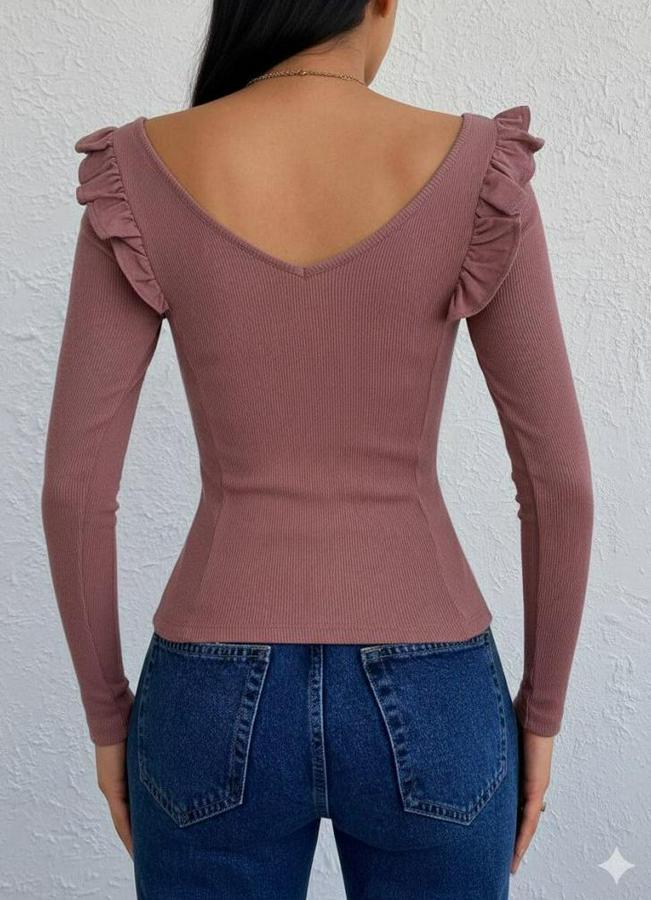 Omuz Fırfır Detay Uzun Kollu Bluz