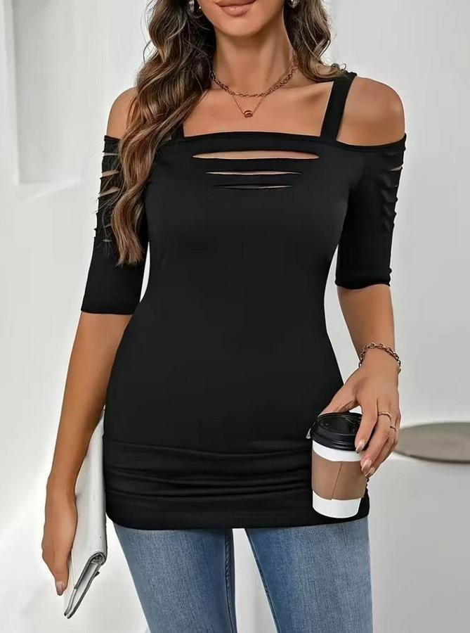 Omuzlardan Açık Askılı Lazer Kesim Detaylı Viskon Bluz