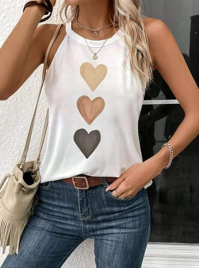 Omuzlardan Açık Boyundan Askılı Kalp Baskılı Viskon Bluz