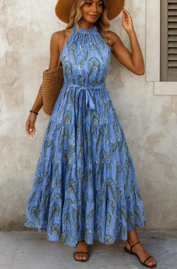 Omuzlardan Açık Boyundan Geçmeli Desenli Süprem Bluz