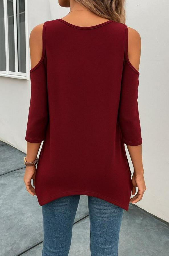 Omuzlardan Açık Sıfır Yaka Asimetrik Kesim Detay Viskon Bluz