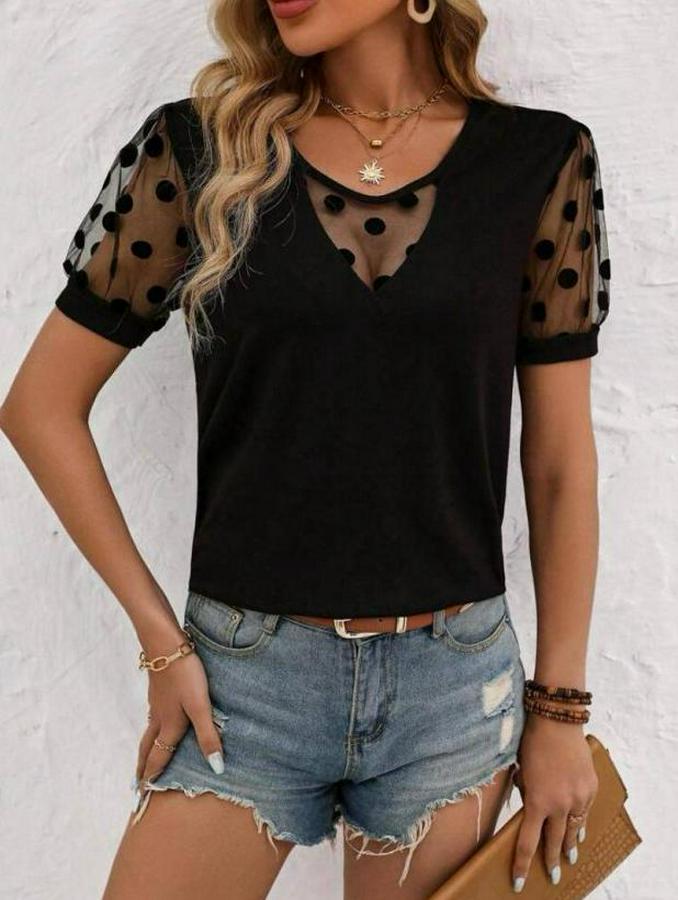 Puantiyeli Tül Koy Detay Bluz