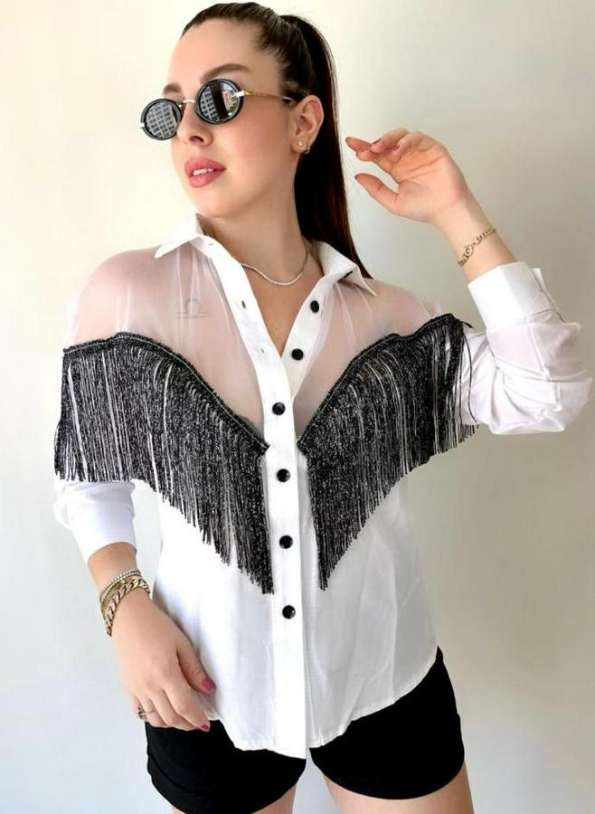 Püskül Detay Poplin Gömlek Bluz Fırsat Ürün