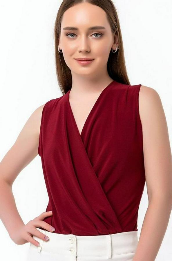 Sendy Kumaş Kruvaze Yaka Vatkalı Bluz