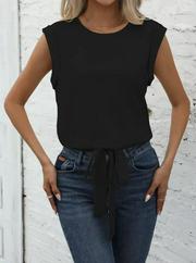 Sıfır Kol Etek Ucu Bağlama Detay Ithal Krep Bluz