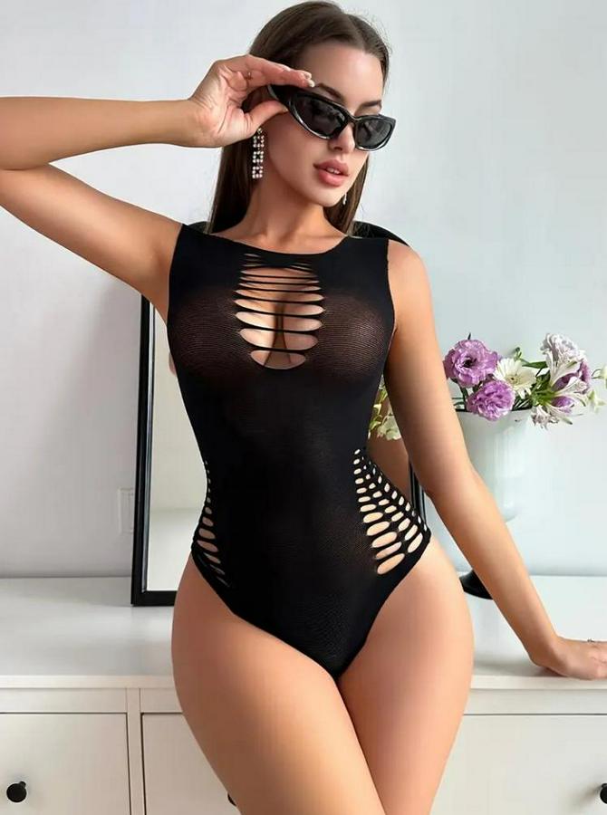 Sıfır Kol Göğüs, Sırt Ve Yanları Kesik Detay Çıtçıtlı Viskon Bodysuit