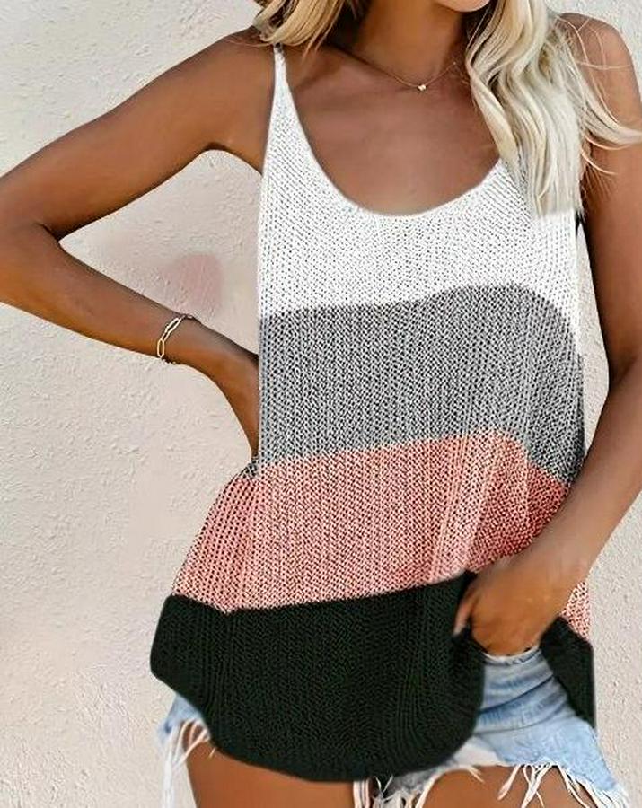 Sıfır Kol Yuvarlak Yaka Salaş Triko Bluz