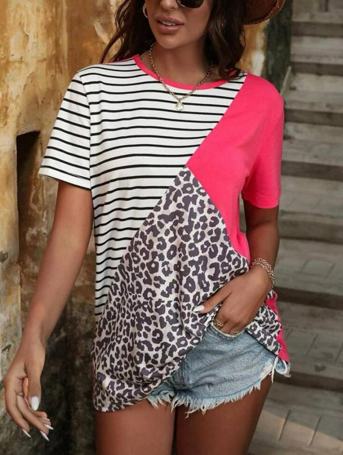 Süprem Kumaş Leopar Desenli Ve Cizgili Oversize Bluz