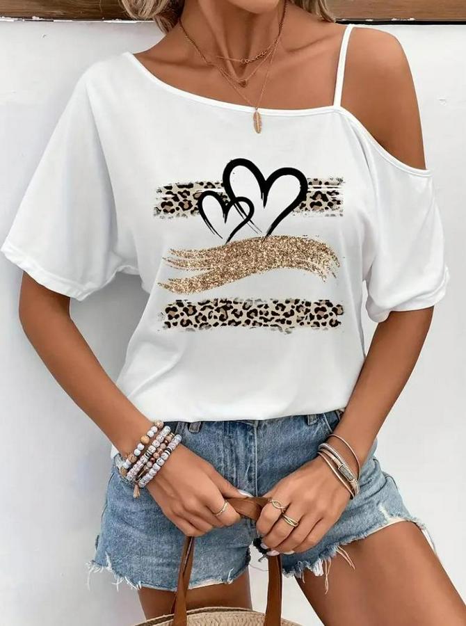 Tek Omuzu Açık Ip Askılı Baskılı Viskon Bluz