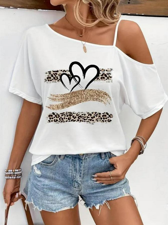 Tek Omuzu Açık Ip Askılı Baskılı Viskon Bluz